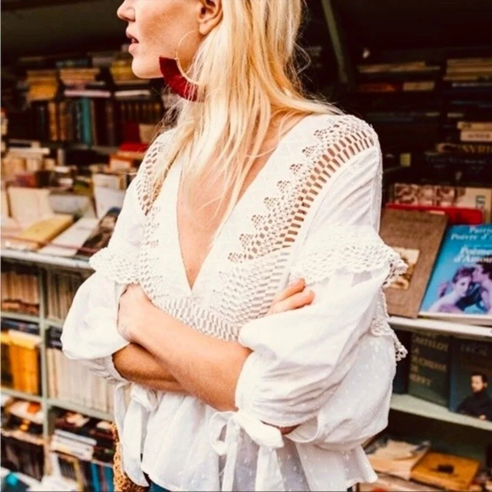 Free People Drive You Mad Blouse in Creamy White XS